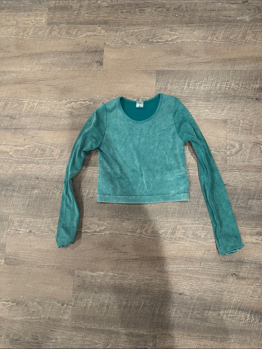 Teal Ribbed Long Sleeve Athletic Crop Top